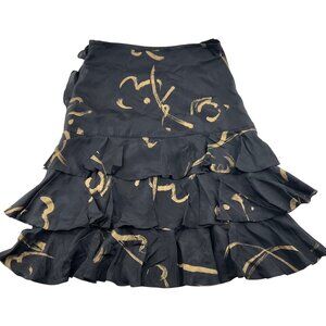 Lauren Ralph Lauren Womens Silk Ruffle Skirt Black/Gold Size 6